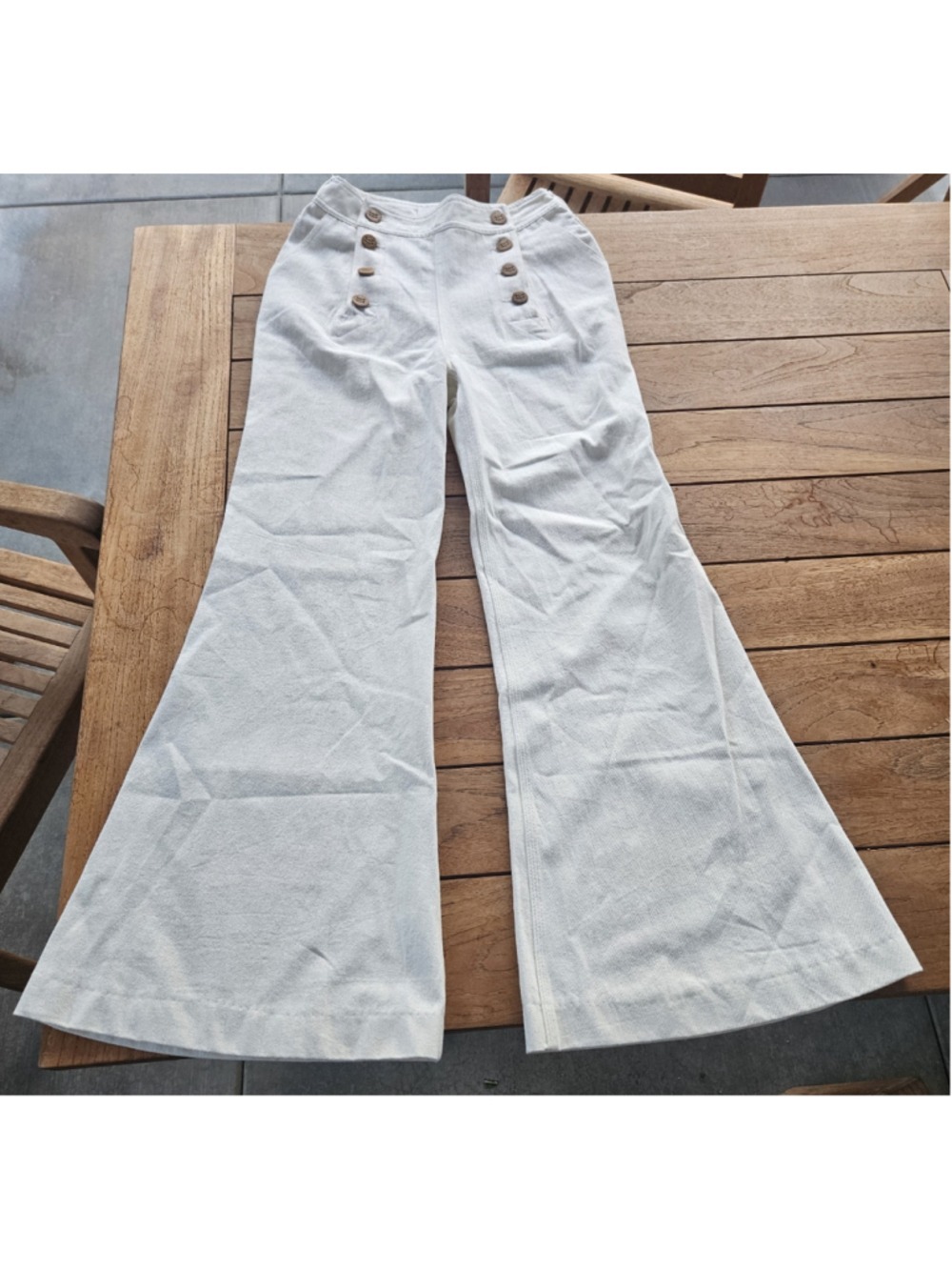 Zimmermann Postcard High-Rise Sailor Wide-Leg Jeans Ecru Palm Tree Patch Size 1